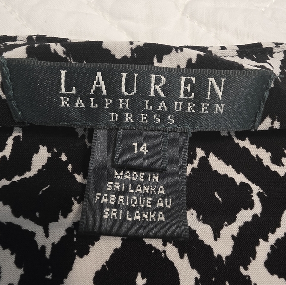 Lauren Ralph Lauren Black & White Faux Ruching Midi Wrap Dress Women's Size 14 - Picture 7 of 7